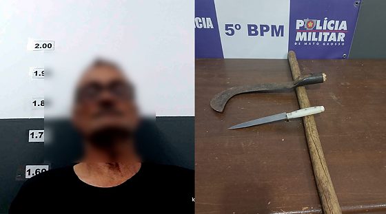 Homem preso após ameaçar matar viszinhos com foice e faca