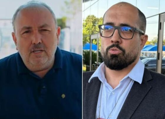O ex-prefeito de Ponte e Lacerda, candidato a deputado estadual Alcino Barcelos (PL) e o delegado de Polícia Civil, Marcel Gomes de Oliveira. 