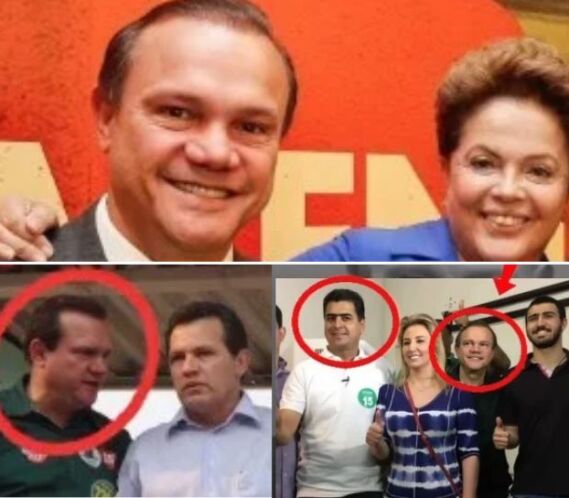 Acima, o senador Wellington Fagundes (PL) com a ex-presidente Dilma Roussef (PT); abaixo, à esquerda, Fagundes e o ex-governador Silval Barbosa; e à direita em destaque, o ex-prefeito de Cuiabá, Emanuel Pinheiro (PSD), e Wellington.