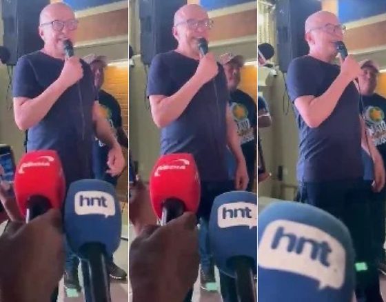 O governador reeleito Otaviano Pivetta (Republicanos) na festa da vitória na 'Casa 10'.
