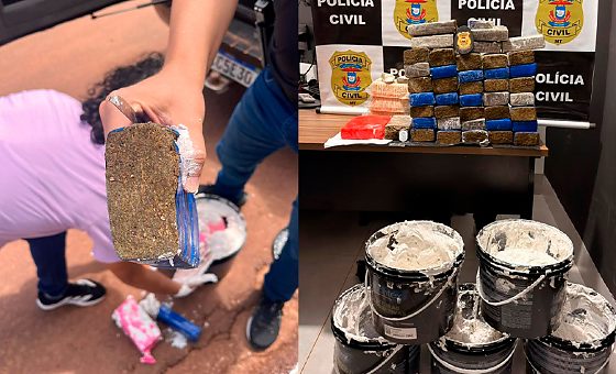 Casal é preso com drogas escondidas em baldes de argamassa