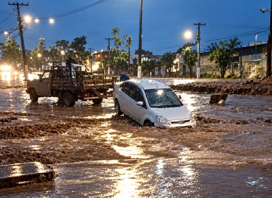 carro cai em cratera em Jaciara