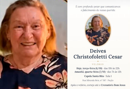 Falecimento  Deives Christofoletti Cesar  Mãe de Alexandre Cesar