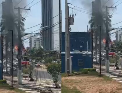 Incêndio em cabos de rede atinge transformador e deixa Avenida do CPA sem energia